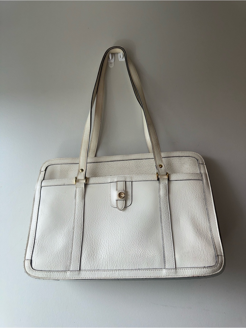 Vintage Cornell Elegant Off-white Shoulder Bag with Front Strap Detail